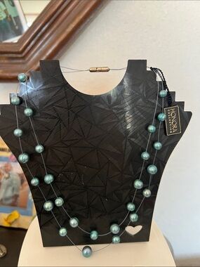 Honora Teal-Green Pearl Double Strand Necklace 18”